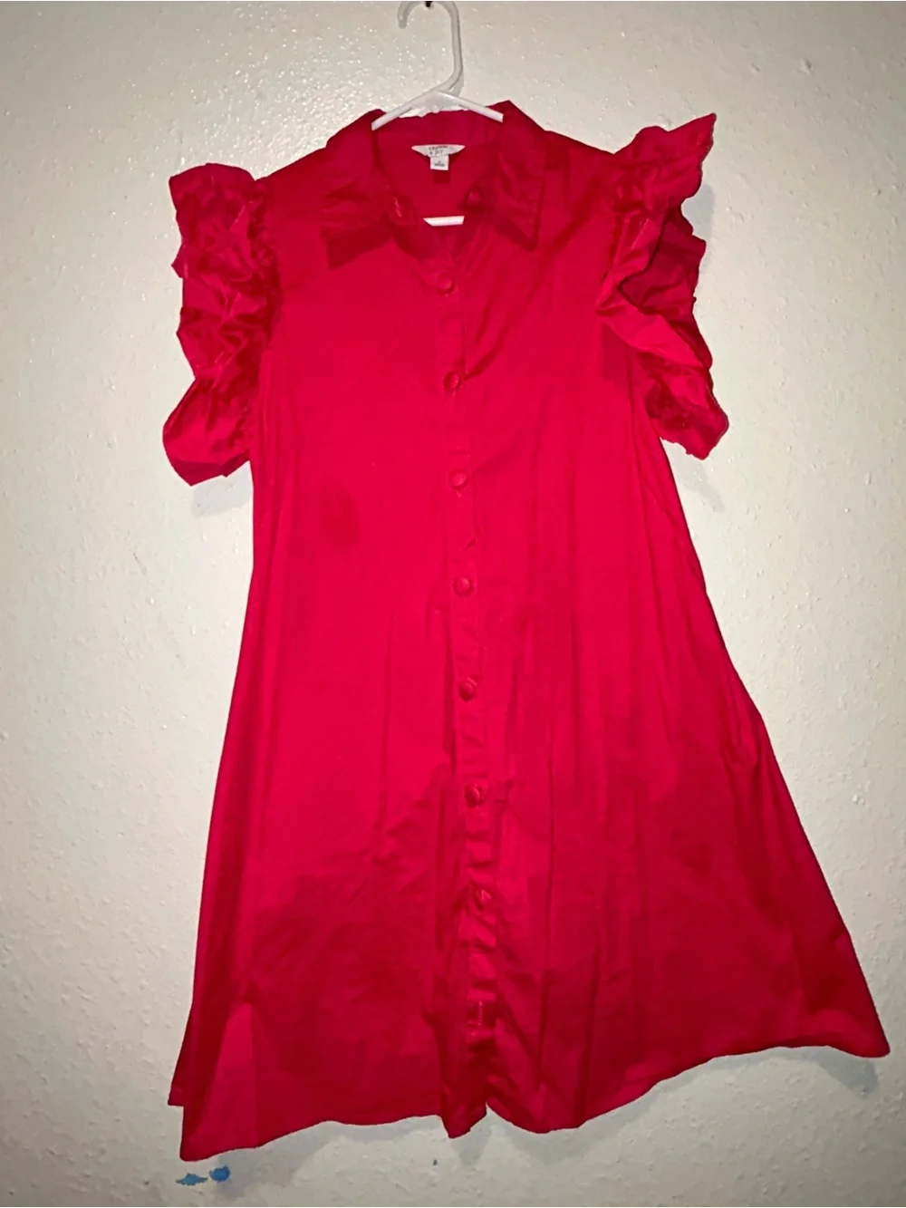 crown & ivy Hot Pink Button-Front Ruffle Sleeve Dress